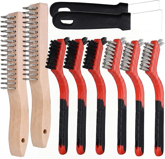 Wire Brush Set for Cleaning, 10-Piece Wire Brush for Rust Paint Removal | Professional Cleaning Tools for Metal, Slag, Paint and Grill