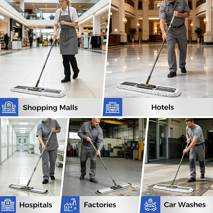 36" Commercial Dust Mop for Floor Cleaning, Heavy Duty Industrial Mop | Sweeping Broom with 3 Mops Pads, Industrial Mop for Hardwood, Tile, Gym, Office, Mall, Warehouse