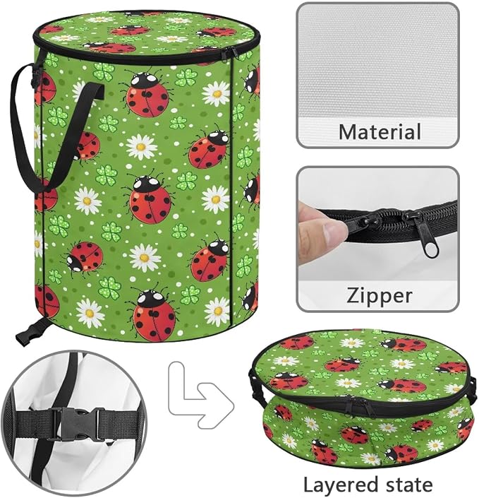 Ladybug 24 Gal Collapsible Trash Can Waterproof Pop-Up Pop up Trash Can for Camping Backyard & Car Travel Easy to Clean Outdoor Garbage Bin Reusable Camping Essentials