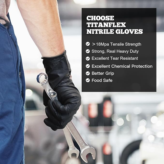 Disposable Nitrile Exam Gloves - 6-mil, Black, Heavy Duty, Latex Free, Food Safe for Cooking