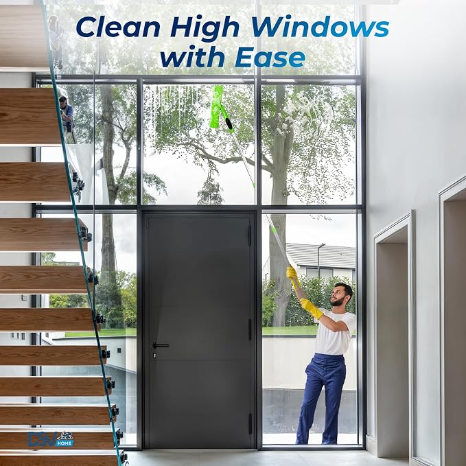 Professional Window Squeegee for Window Cleaning, 2 in 1 Rotatable Window Cleaning Squeegee Kit with Extension Pole, 62” Window Cleaning Tool for Indoor/Outdoor High Windows, Home, Car