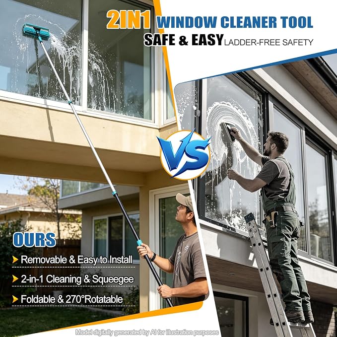FIDISP 20FT High Ceiling Duster Kit 4.5-12ft Extension Pole Heavy Duty 9PCS | Ceiling Fan Cleaner Duster & Spider Web Brush Ideal For Home, Commercial Ceilings. Non-Shaking Cleaning Windows & Outdoor