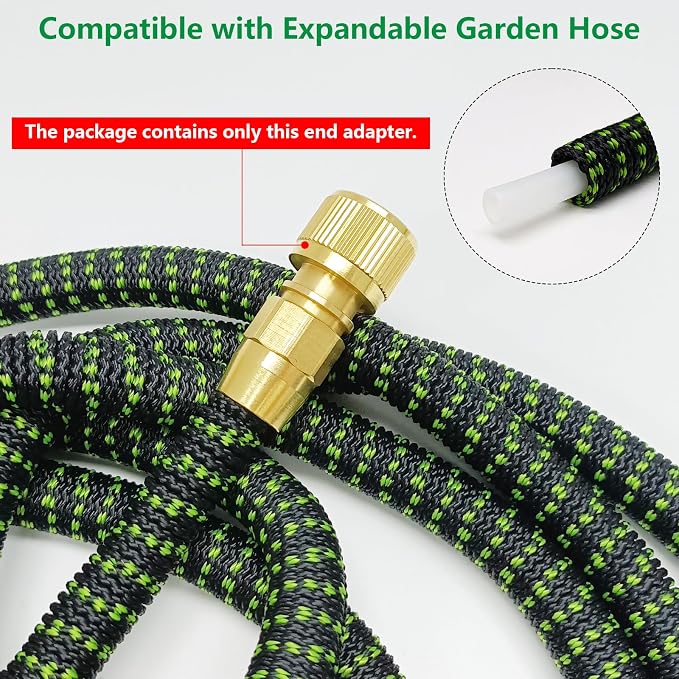 Expandable Hose Repair Kit, Solid Brass Hose End Repair Part for 3/4" GHT Quick Connector, Replacement Fitting for Flexible or Retractable Garden Water Hose, Quick Connector Not Included, 1 Pack