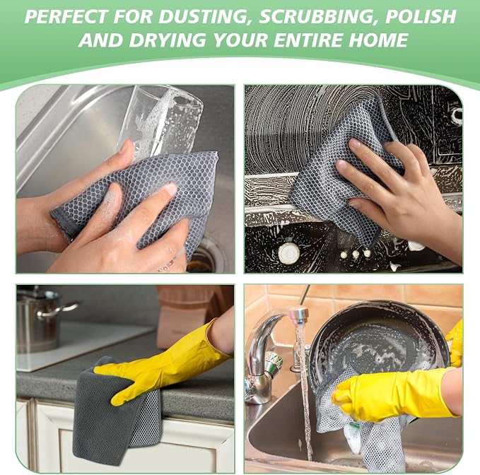 Dish Cloth for Washing Dishes Kitchen Washcloth Cleaning Cloth | 12x12inch 20pack Kitchen Towels Rags, Microfiber Cleaning Cloths, Wash Cloths with Poly Scour Side, Wholesale, Dark Grey