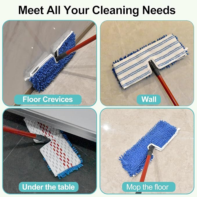 Microfiber Mops for Floor Cleaning, Flat Mop with 4 Reusable Pads and Extendable 58" Long Handle for O Cedar Dual-Action Microfiber Flip Mop , Dust Mop for Hardwood Floors, Wet & Dry Use Floor Clean