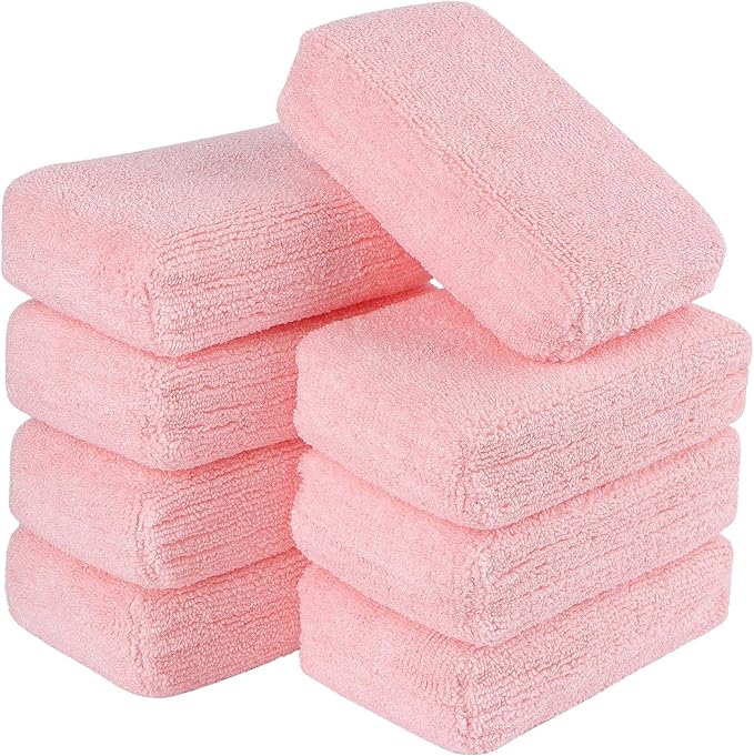 AIDEA Microfiber Applicator Pads-8 Pack, Car Wash Sponge, Pink | Premium Microfiber Sponge and Cleaning Pads, Perfect for Effortless Wax, Sealant, Car Detailing Supplies