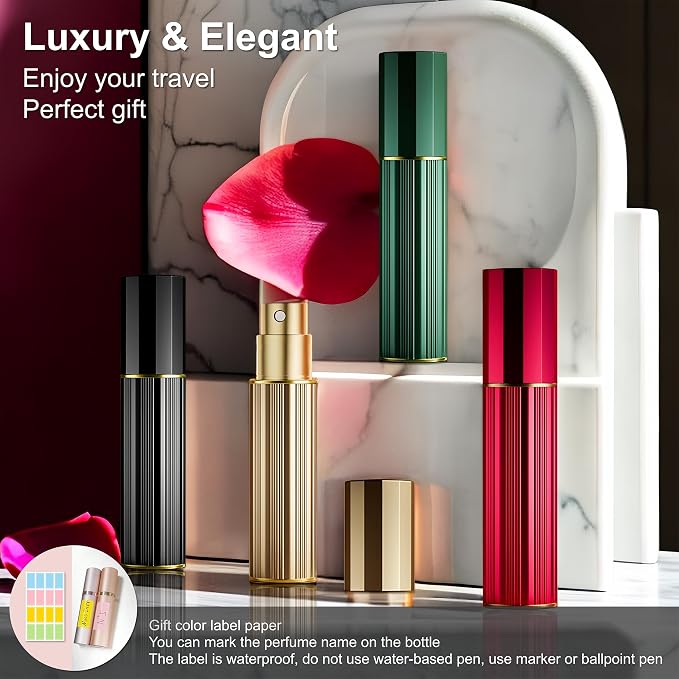 Perfume Travel Refillable Bottle Cologne Portable Atomizer Fragrance Scent Sprayer Pump Fill from Bottom Mini Pocket Size 5ml for Travel Essentials & Best Gift (Gold+Black+Green)