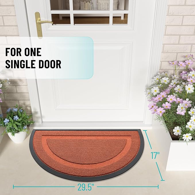 OLANLY Half Circle Front Door Mat Outside 29.5x17 All-Season Rubber Doormat | Vermillion Red, Absorbent, Heavy-Duty, Stain and Fade Resistant, Non-Slip Backing, Low-Profile Indoor Outdoor Entryway Mat