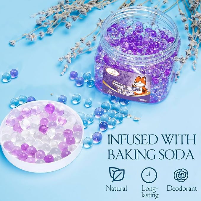 6 Pack Odor Eliminator Gel Beads, 12 oz, Scented Gel Air Freshener, Pet Odor Eliminator for Bathroom, Closet, Pet Area & RVs, Lasts 90 Days for Improved Home Fragrance, Fresh Lavender