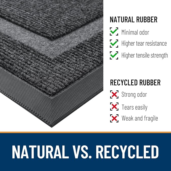 OLANLY Front Door Mat Outside 59x20, All-Season Heavy-Duty Rubber Doormat | Grey, Absorbent, Stain and Fade Resistant, Waterproof Non-Slip Backing, Low-Profile Indoor Outdoor Floor Mat for Entryway