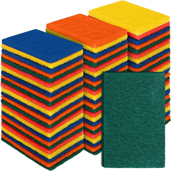 Hoolerry 100 Pcs Non Scratch Scouring Pads for Kitchen Dish,Multicolor | Reusable Anti Grease Scrubbers, for Pan Metal Grills Cookware, Household Cleaning Dishwashing, 4.3 x 3 x 0.3 Inch Size