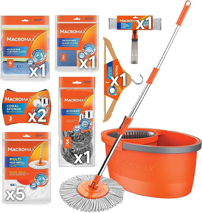 Cleaning Supplies Bundle Spin Mop Bucket Set Home Cleaning Kit Microfiber Cloth Sponge Household Set