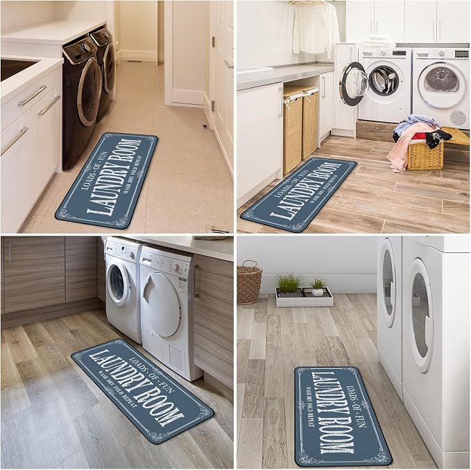ROMAMIGO Laundry Room Rug Runner Non Slip Laundry Mats Mudroom Runner Farmhouse Kitchen Floor Mat Bathroom Laundry Room Decor Accessories(Blue, 20 X 47 inch)