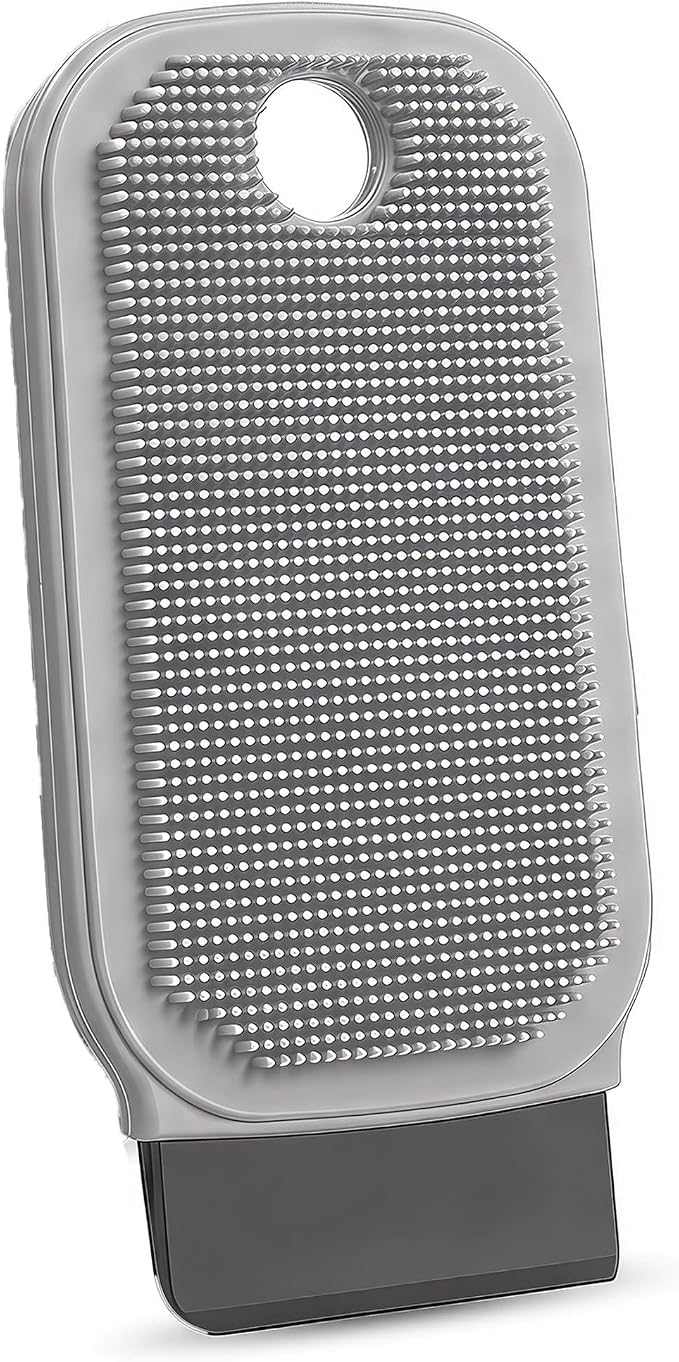 3-in-1 Silicone Dish Sponge-Food-Grade BPA-Free Cleaning Brush with Dual-Sided Comb&Scraper,Hanging Hole for Easy Storage,Fast-Dry Reusable Kitchen Gadget for Dishes/Fruits/Vegetables (Grey 1PCS)