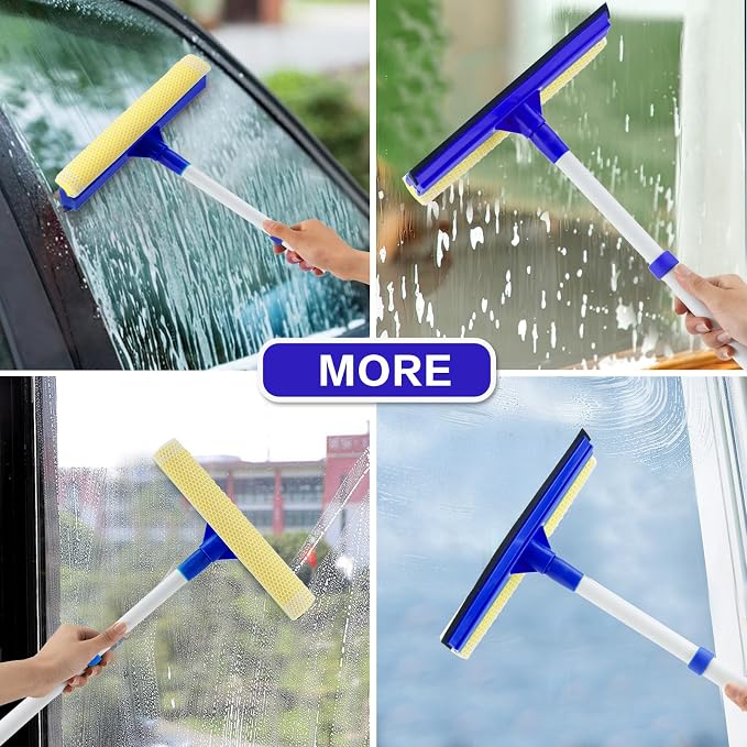 Bryquelin Window Squeegee for Home,2 in 1 Squeegee Window Cleaner with 18"" Long Handle,Sponge Car Window Squeegee for Gas Station, Glass,Shower,Outdoor High Window Cleaning
