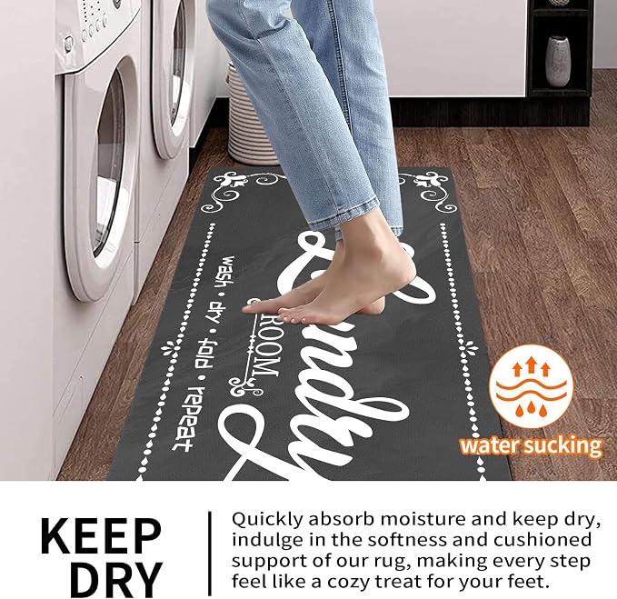 XLHOMO Laundry Room Rug Runner, 17"x60" Non Slip Grey Nappa Leather Laundry Rugs, Farmhouse Washable Floor Laundry Mats for Laundry Room, Kitchen, Washroom, Bathroom, Mudroom, Hallway Entryway Decor
