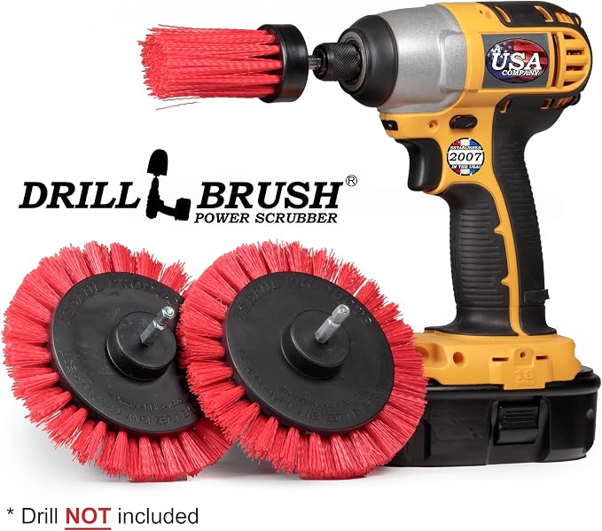 Drillbrush Hard Bristle Cleaning Brush for Crevices and Gaps - Outdoor | Drill Brush Attachments for Cleaning Brick and Cement - Fireplace Cleaner Brushes - Cemetery Headstone Cleaner Kit for Graves