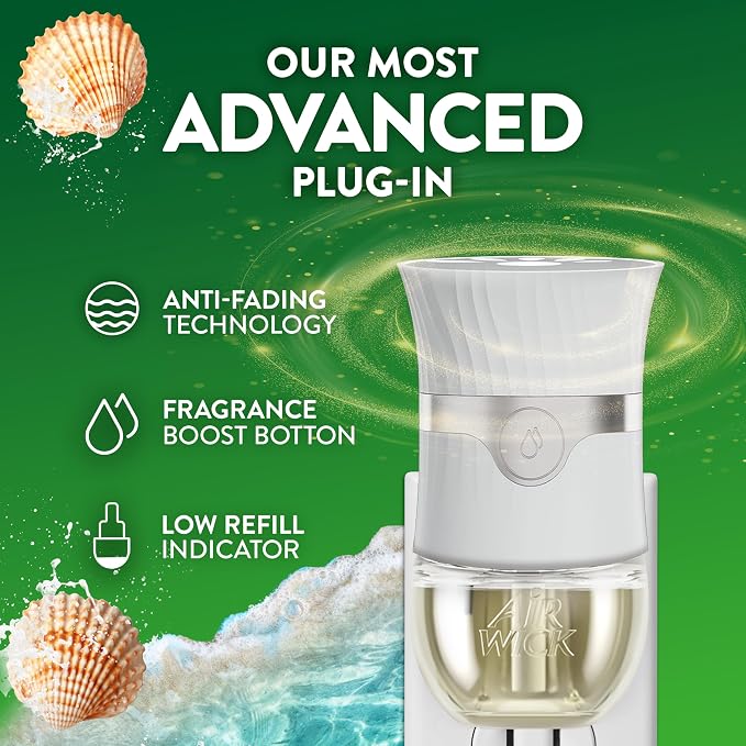 Air Wick Plug-In Scented Oil Refills, 5 Count, Calming Sea Spray & Breeze, Air Freshener, Essential Oils