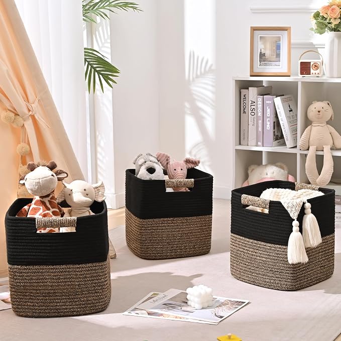11 Inch Storage Cubes, 6 Pack Cube Storage Bins for Organizing, Cotton Rope Woven Baskets for Shelves, Bathroom, Kids Room, Closets, Baby Nursery
