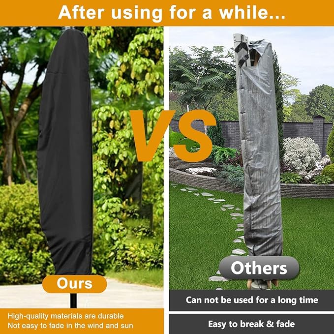 OKPOW Cantilever Patio Umbrella Cover: Fits 12-14 FT Outdoor Umbrellas | Easy Install with Rod & Long Zipper, Waterproof 420D Oxford Cover, Protects Offset Umbrella from Sun, Rain, Snow & Dust