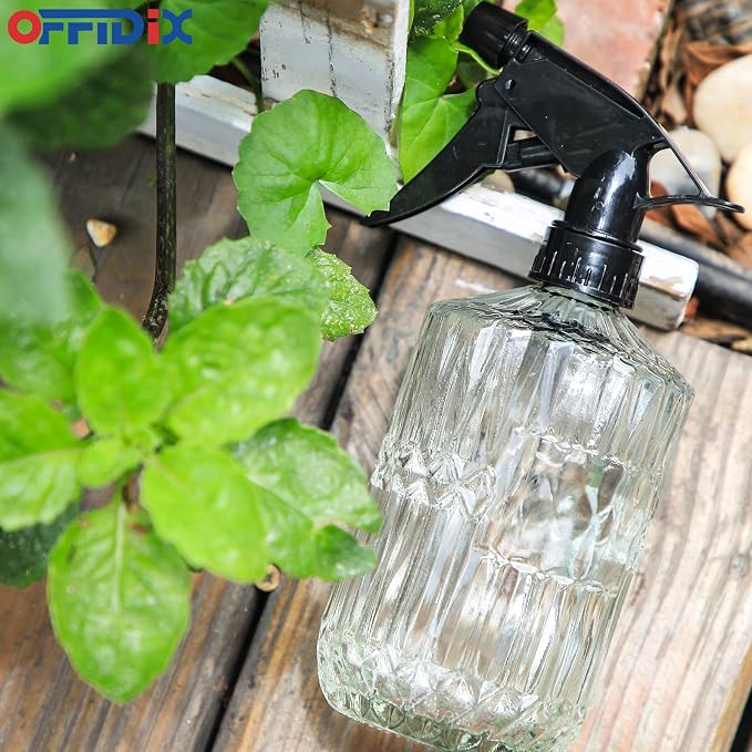 OFFIDIX Glass Spray Bottle, Plant Misters Clear 13.5 oz Adjustable Nozzle | Fine Mist for Plants and Jet Stream Cleaning, BPA-free Glass, Plastic Rust-proof nozzle, Garden Plants Small Watering Can