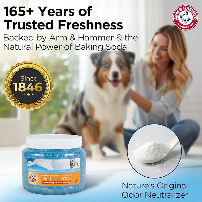 Arm & Hammer Pet Scents Deodorizing Gel Beads, Fresh Breeze, 12 Oz | Long-lasting odor control for rooms, closets, and small spaces, no plug-in or spray needed