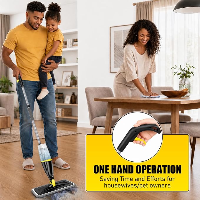 Spray Mops for Floors Cleaning: Hardwood Floor Mop Wet Dust Mop Refillable | Swivel Head Lightweight for Elderly, 3 Washable Pads for Swiffer PowerMop, Microfiber Flat Mop, for Tile Vinyl Multi-surface