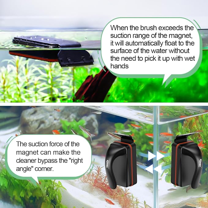 hygger Magnetic Aquarium Fish Tank Glass Cleaner,Detachable Dual-Blades Brush Tool with Floating Scrubber, Double Side Magnetic Scraper for 0.2-0.4 Inch Thick Glass Aquariums Tank (M) | fish tank accessories