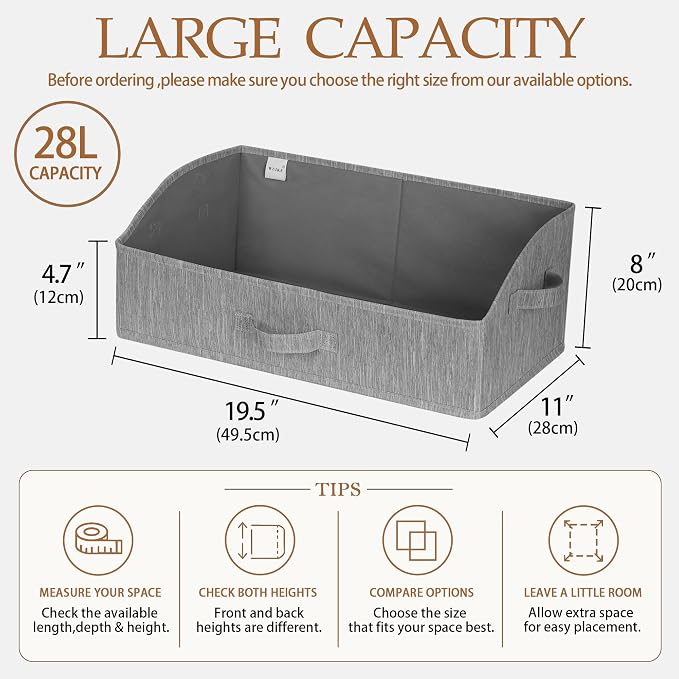 WUIKE Trapezoid Storage Bins for Closet Organizers and Storage, Fabric Closet Bins with Handles, Foldable Storage Baskets for Clothes, Purse, Blanket, Light Gray, Extra Large, 3-Pack
