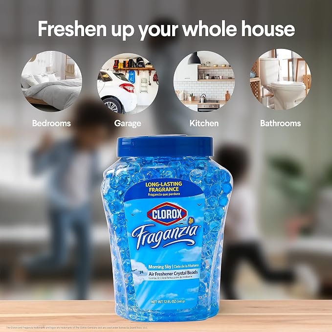 Clorox Fraganzia Air Freshener Twin Pack, Morning Sky Scent, 24 Fl Oz | Gel bead formula, long-lasting scent, no spray or mess, home car and office use