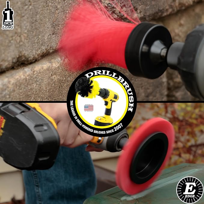Drillbrush Hard Bristle Cleaning Brush for Crevices and Gaps - Outdoor | Drill Brush Attachments for Cleaning Brick and Cement - Fireplace Cleaner Brushes - Cemetery Headstone Cleaner Kit for Graves