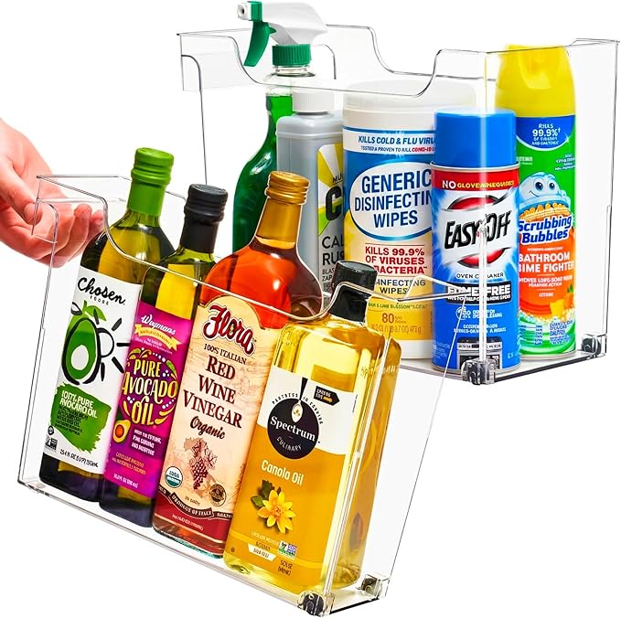 Sorbus Under-Sink Organizer Bins with Wheels & Handles (2 Sizes) | Rolling organization with easy access for spray bottles and cleaning supplies under kitchen counters.