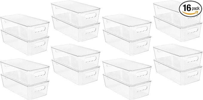 Vtopmart 8pcs Clear Organizers and Storage Bins with Lids, Stackable Plastic Storage Containers with Handles for Fridge, Freezer, Pantry, Cabinet, Kitchen Organization (Pack of 2)