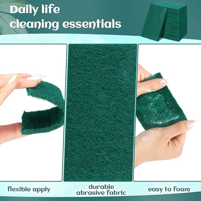 Hoolerry 100 Pcs Non Scratch Scouring Pads for Kitchen Dish,Green | Reusable Anti Grease Scrubbers, for Pan Metal Grills Cookware, Household Cleaning Dishwashing, 4.3 x 3 x 0.3 Inch Size