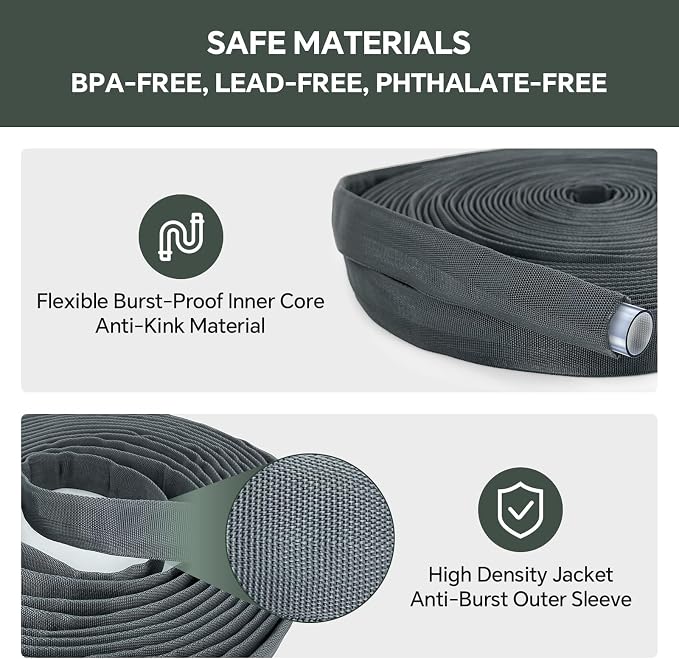 Garden Hose 25ft, Ultra-Light & Flexible Water Hose, Gray | Made of TPU(Not PVC) Hose, Non-Shrinking, Easy to Store, Drinking Water Safe Material, All-weather Use