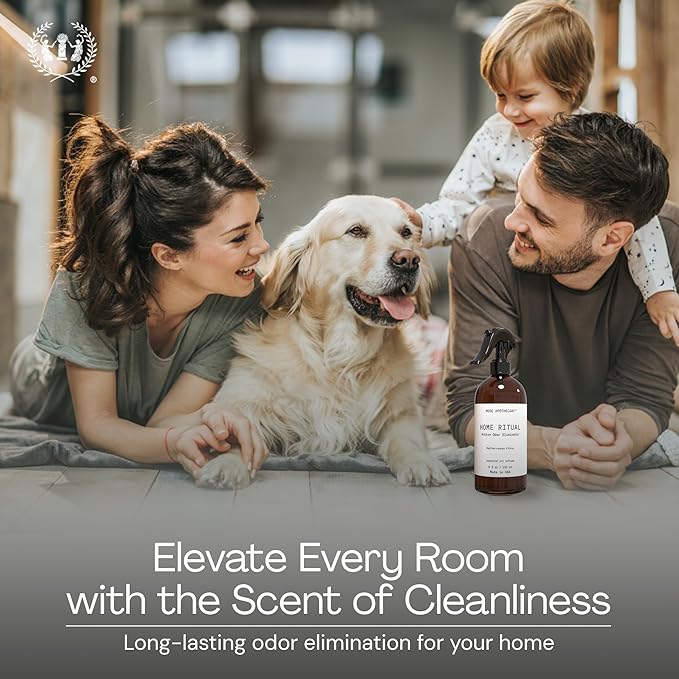 Muse Apothecary Home Ritual Active Odor Eliminator Spray - Furniture Deodorizer Spray & Bathroom Odor Eliminator for Home - Essential Oil Air Freshener - 8oz, Fresh Linen