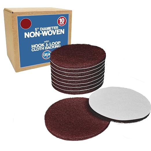 5" Abrasive Pad Hook & Loop Round Non-Woven 320 Grit - 10 Pack (Maroon)