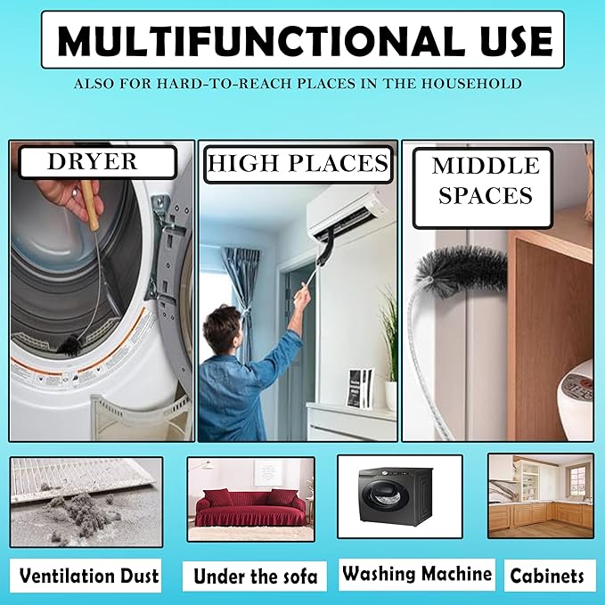 Dryer Vent Cleaner Kit – Flexible Lint Brush for Household Cleaning, Long Refrigerator Coil Brush, Dust & Pet Hair Remover (1-Pack)