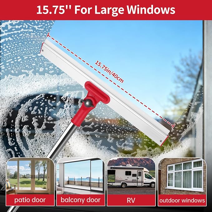 2‑in‑1 Professional Window Squeegee Kit, 86.6" 6‑Section Extension Pole Window Cleaner Tool with 4 Microfiber Cloths, for Indoor & Outdoor High Glass Window Washing