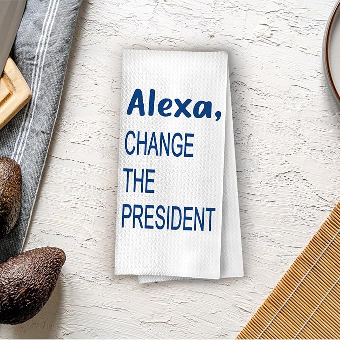 Funny Political Kitchen Towels - Funny Decorative Waffle Dish Towels, Change The President Hand Tea Towel, 16x24 Inches - Blue
