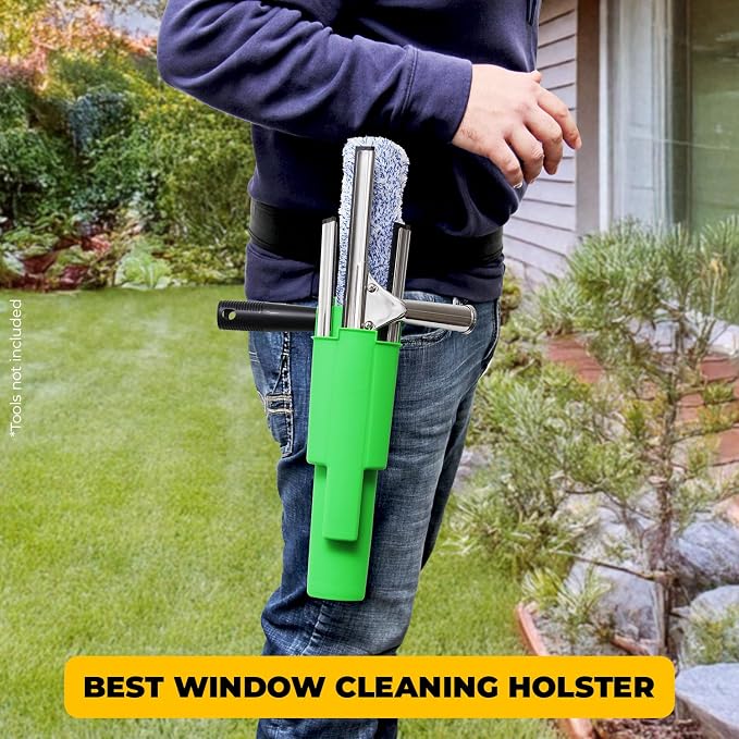 Window Cleaning Side Bucket On a Belt Holster Holds 3 Squeegees and a Washer