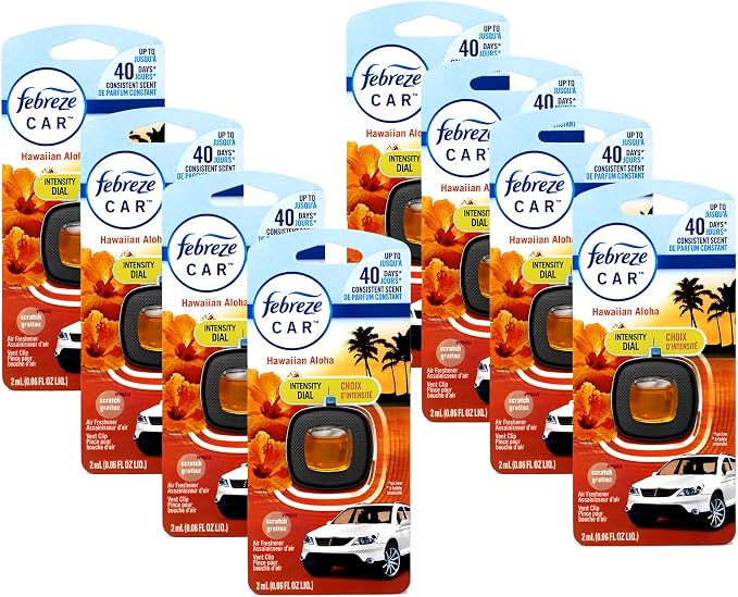 Febreze Odor Clear Car Vent Air Freshener Clip, Hawaiian Aloha 0.06 Fl.Oz - 8 Pack