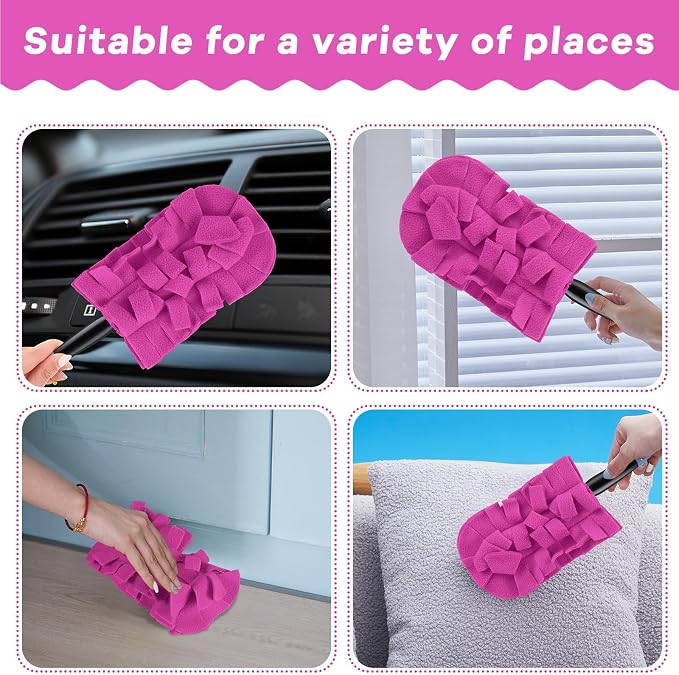 Zubebe 6 Pcs Reusable Duster Refills Fleece,Peach Red | Soft Polyester Fiber Flat Duster Refill Multi Surface Washable Cleaning Pad Tools for Home, Blinds, Car, Pet, Furniture, Fans