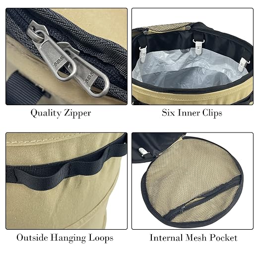 Sutekus Pop Up Storage Bin Collapsible Trash Can Recycle Container Reusable Utility Bag with Zippered Lid for Camping, Laundry, Garden (Khaki Color)
