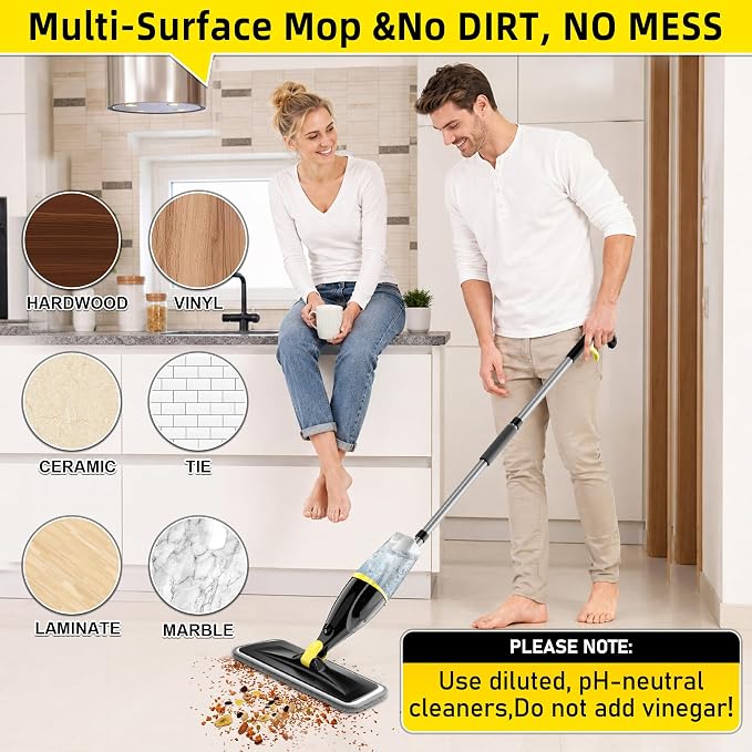 Spray Mops for Floors Cleaning: Hardwood Floor Mop Wet Dust Mop Refillable | Swivel Head Lightweight for Elderly, 3 Washable Pads for Swiffer PowerMop, Microfiber Flat Mop, for Tile Vinyl Multi-surface
