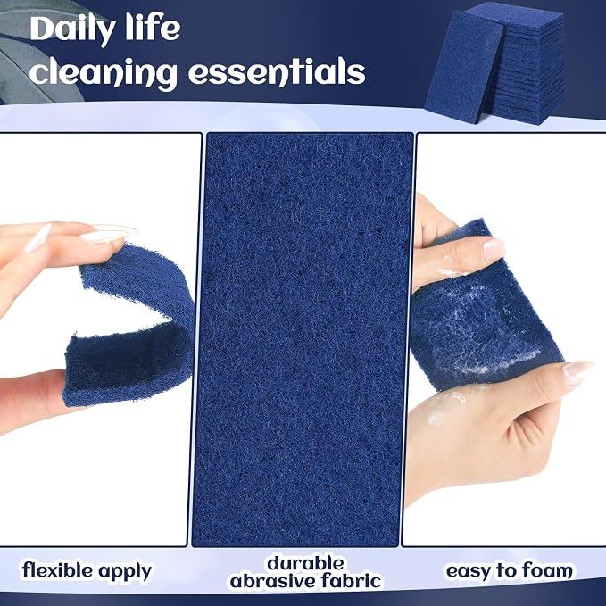 Hoolerry 100 Pcs Non Scratch Scouring Pads for Kitchen Dish,Blue | Reusable Anti Grease Scrubbers, for Pan Metal Grills Cookware, Household Cleaning Dishwashing, 4.3 x 3 x 0.3 Inch Size