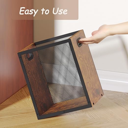 Small Trash Can, Retro Garbage Can With Handle, Iron and Wood Combination Office Trash Can, Industrial Style Design Wastebasket Bin for Bathroom, Laundry Room, Kitchen, Office, Dorm(2.2 Gallon)