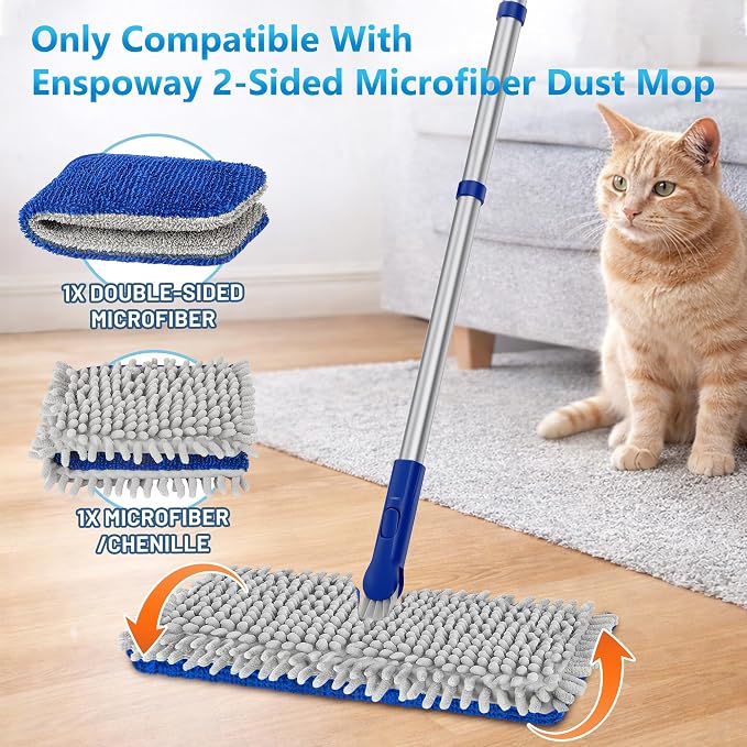 Reusable Mop Pads for Enspoway Dust Mop: Double-Sided Microfiber Refills | Washable Chenille Absorbent Pads Replacement for Hardwood Laminate Kitchen Bathroom Tile Floor Cleaning, Only for B0FRDZDTMP