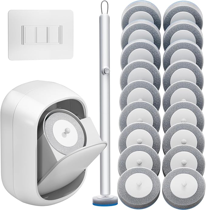 Ctime Disposable Toilet Brush Set with 18 Refills, Wall Mounted Wand Kit | Waterproof with Lid，Hands-Free Lid,New Wand Refills,One-Click Disposal,Pre-Loaded Cleaner,360° Rotating Head