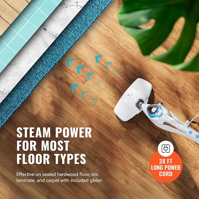 PurSteam 10-in-1 Steam Mop, Floor Steamer with Detachable Handheld Steam Cleaner for Tile, Hardwood Floors | Steam Mop with 10 Accessories | Detachable Steam Cleaner for Hard Floors, Stone, Hardwood, Tile | Washable Dirt Grip Pads